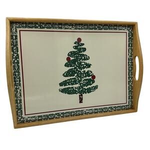 Vintage 1997 Christmas Tree Serving Tray Platter with Handles by Furio